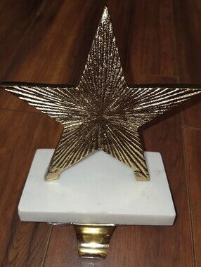 GUC Gold Star Decorative Christmas Stocking Holder on White Marble Base